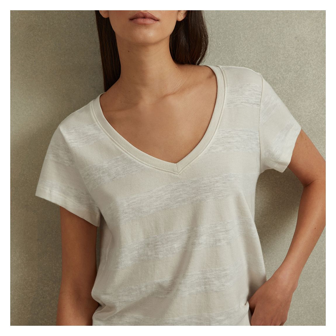 Ecru Nola Stripe Linen T-Shirt main product photo