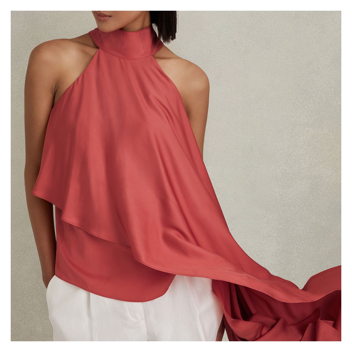 Coral Elsie Halter Neck Ruffle Top main product photo
