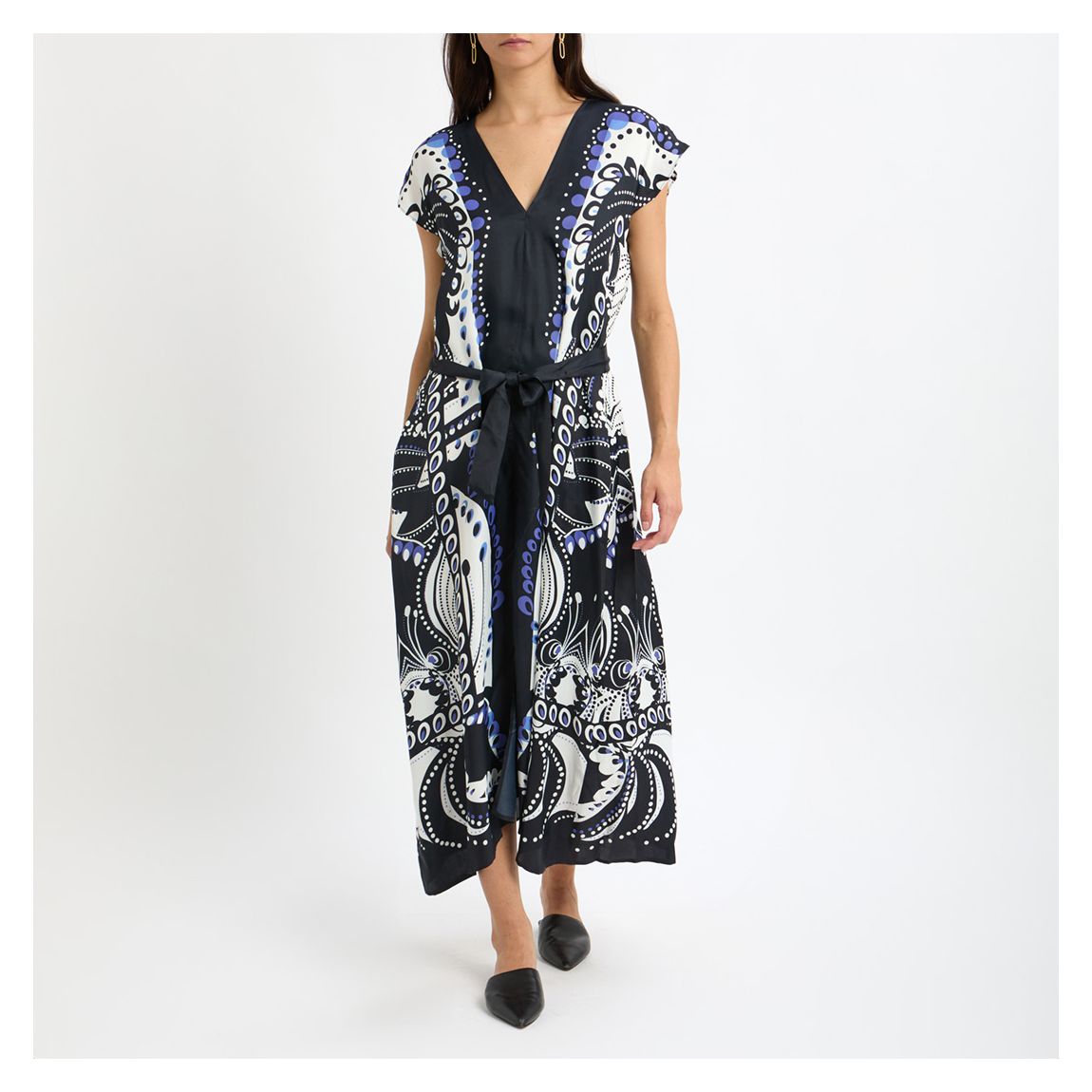 Navy Print Faye Midi Dress main product photo