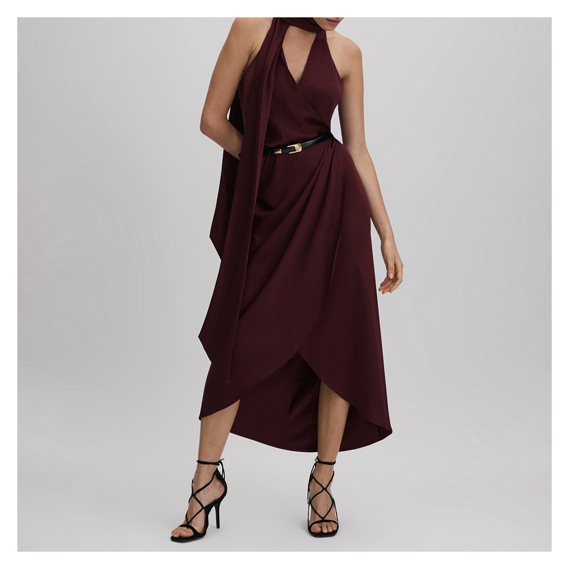Burgundy Tayla Drape Midi Dress main product photo