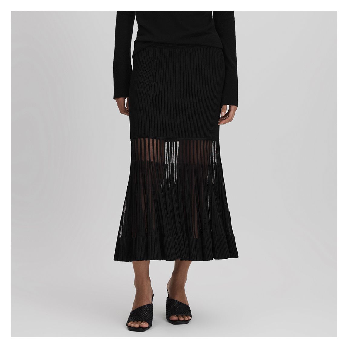 Black Tilly Knitted Sheer Midi Skirt main product photo