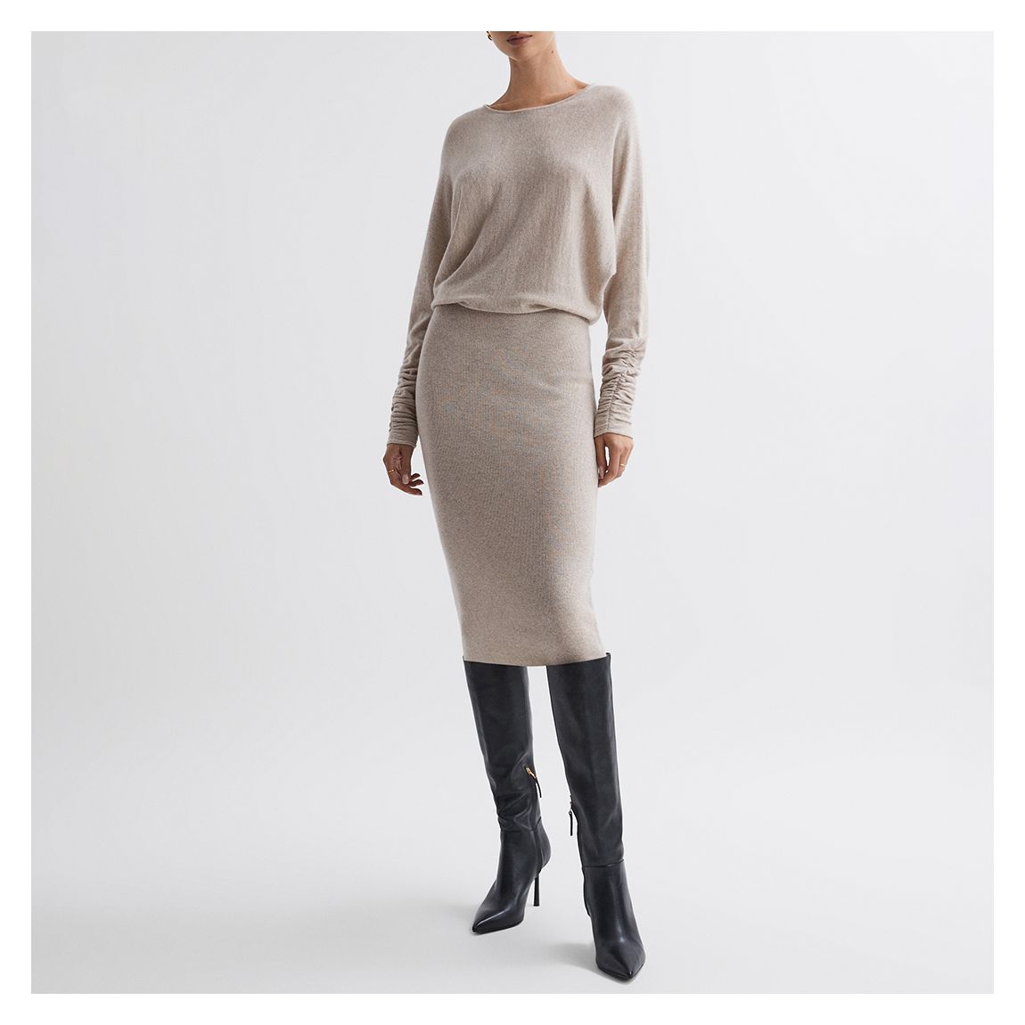 Beige Leila Crew Neck Wool Blend Dress main product photo