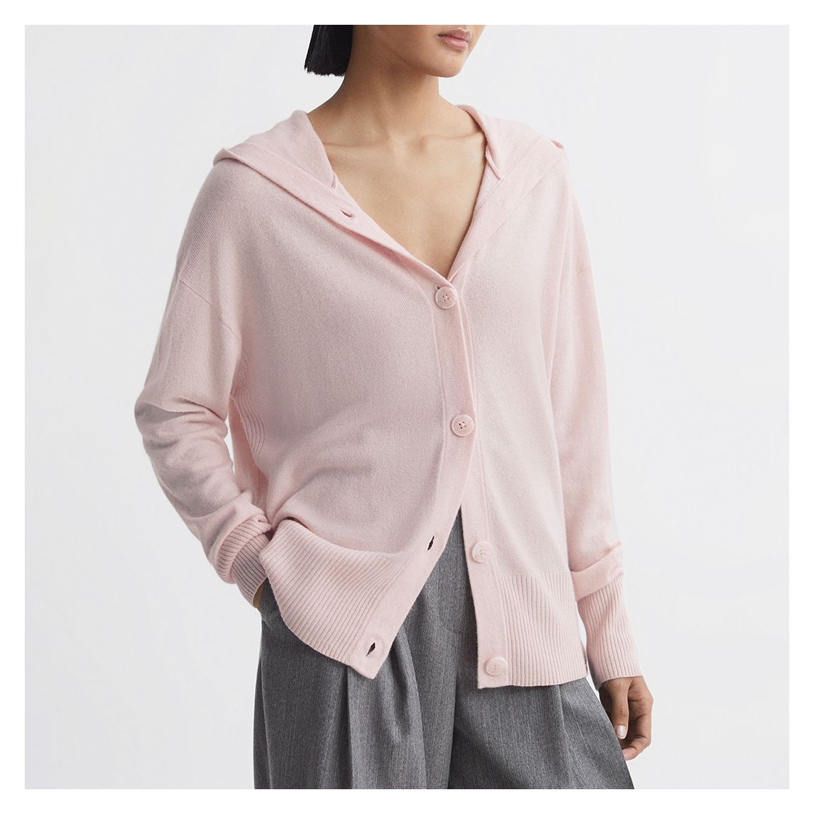 Pink Evie Hooded Wool Blend Cardigan main product photo