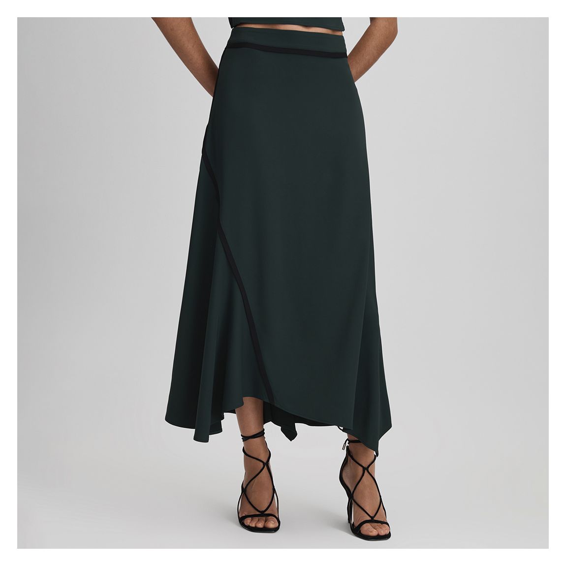 Green Sara Tipped Detail Midi Skirt main product photo