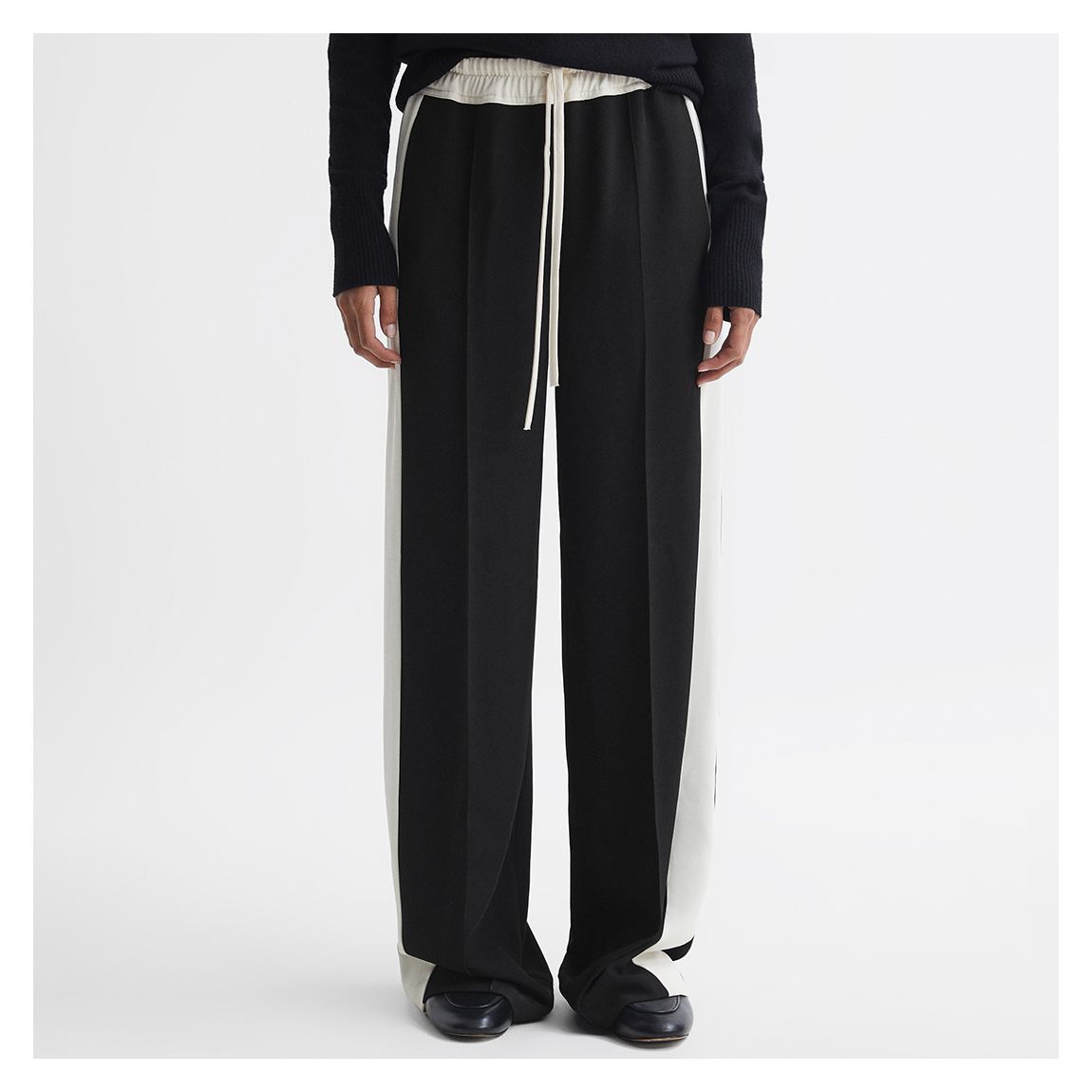 Black Stripe May Petite Wide Leg Trousers main product photo