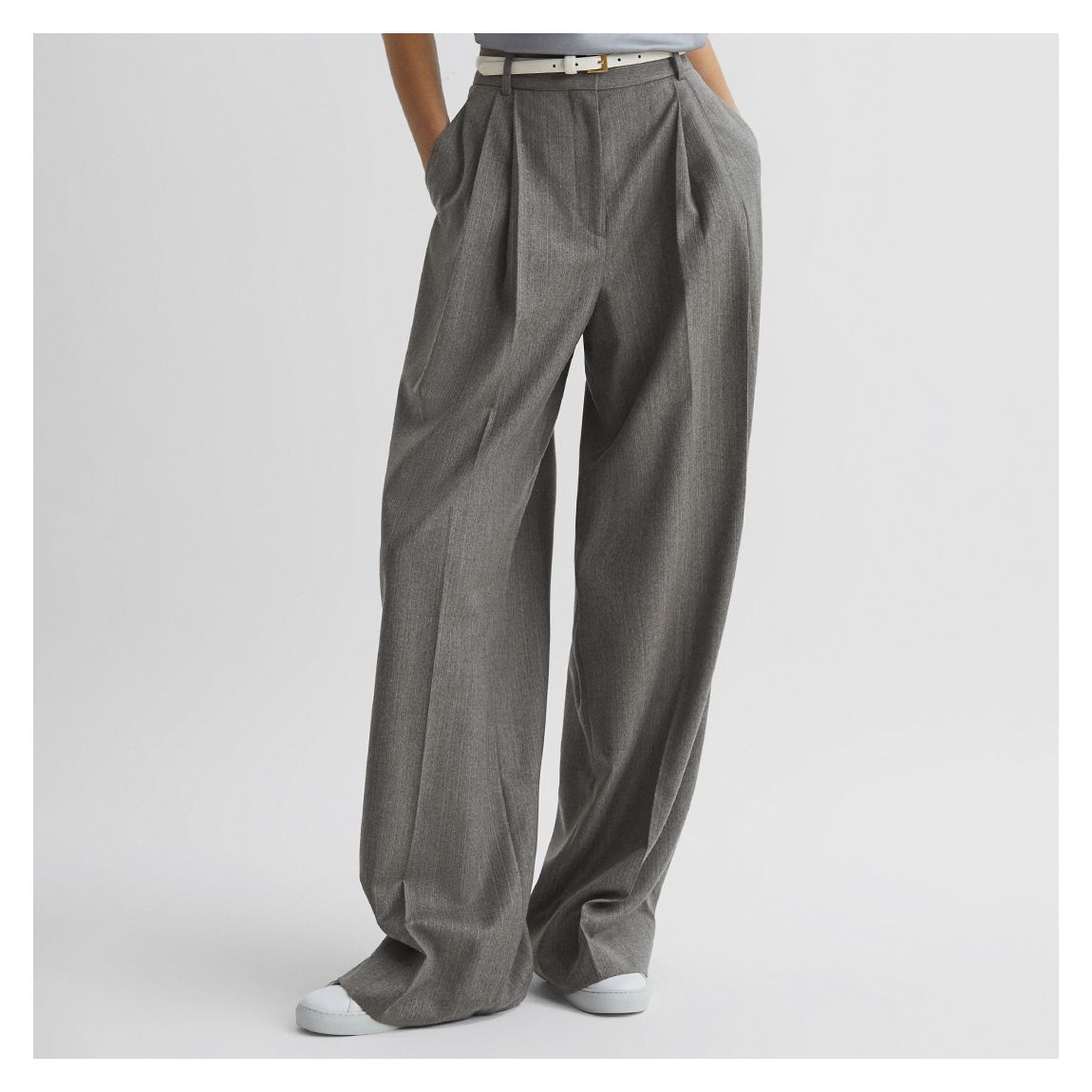 Grey Otis Wide Leg Wool Blend Trousers main product photo