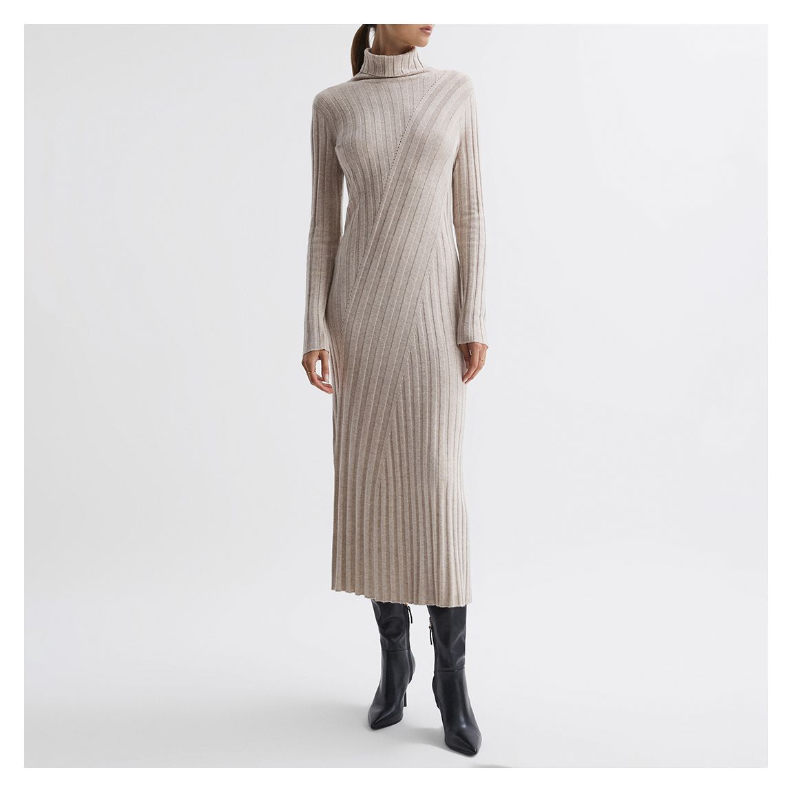 Beige Cady Roll Neck Wool Blend Dress main product photo