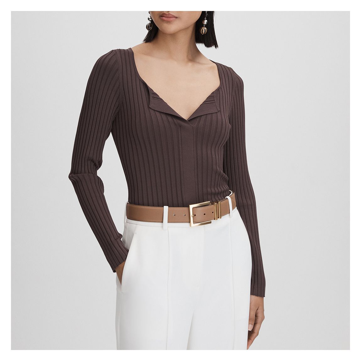Burgundy Monica Fold Neck Ribbed Top main product photo