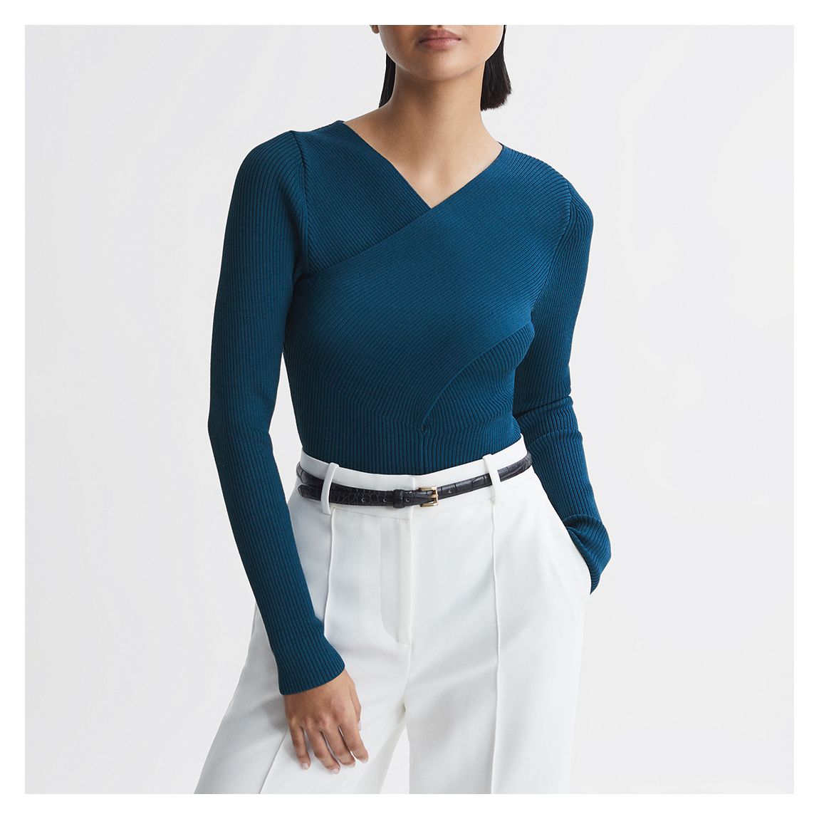 Teal Heidi Cross Front Knit Top main product photo