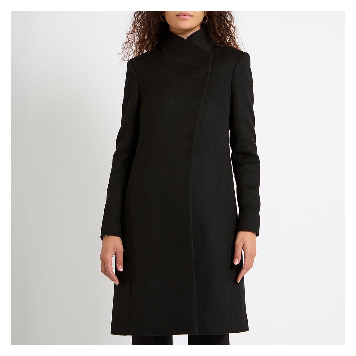 Black Mia Notch Lapel Wool Blend Coat main product photo