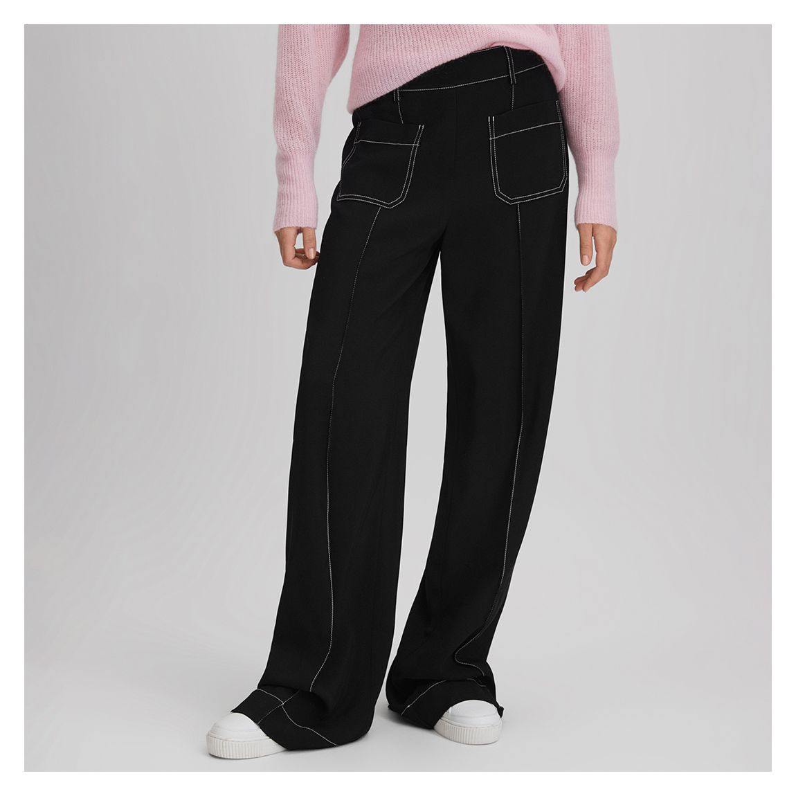Black Kylie Contrast Stitch Trousers main product photo