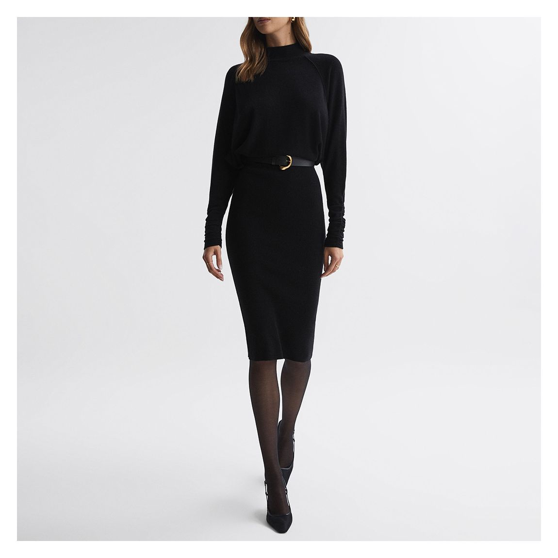 Black Freya Petite Knitted Roll Neck Dress main product photo