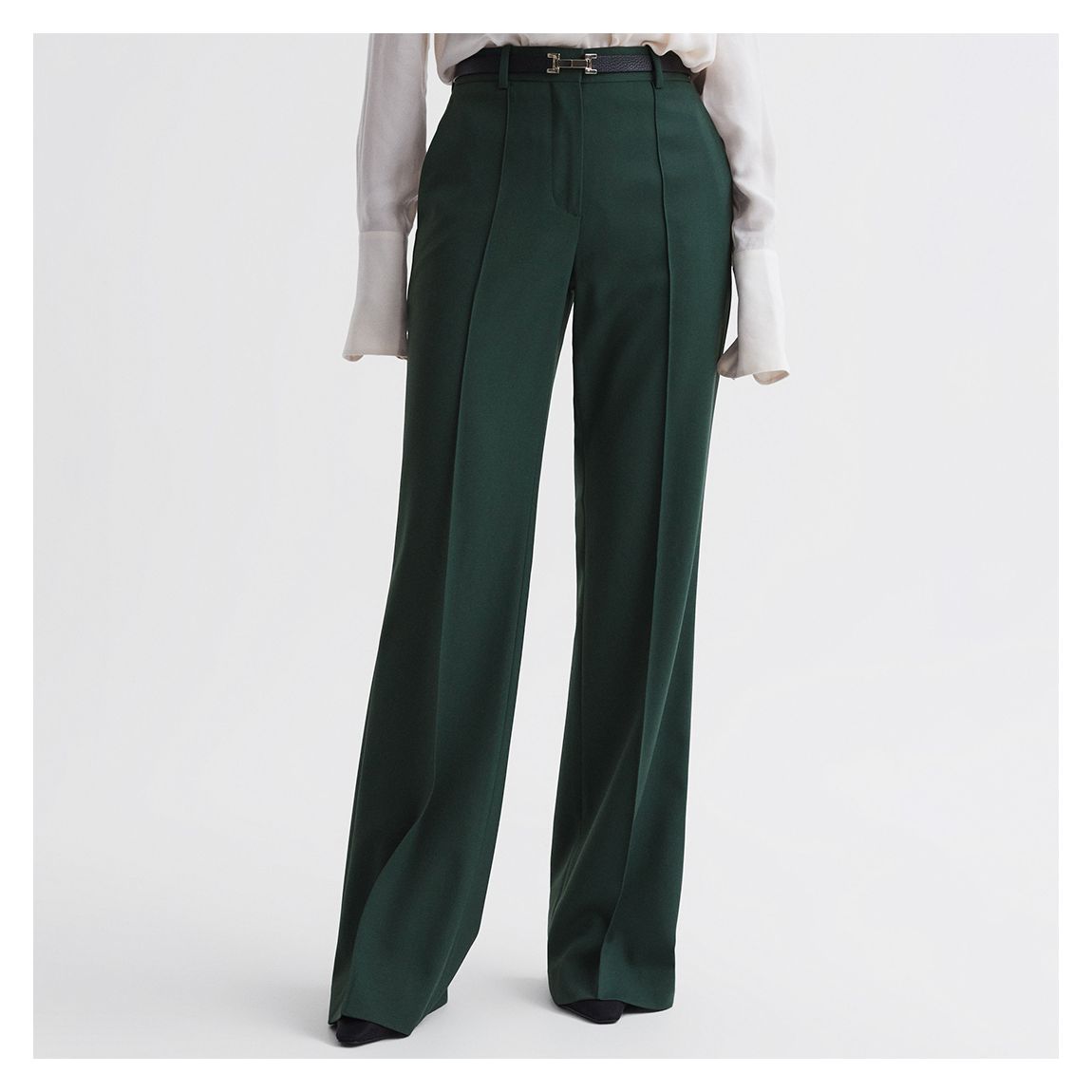 Green Wool Blend Wide Leg Trousers main product photo