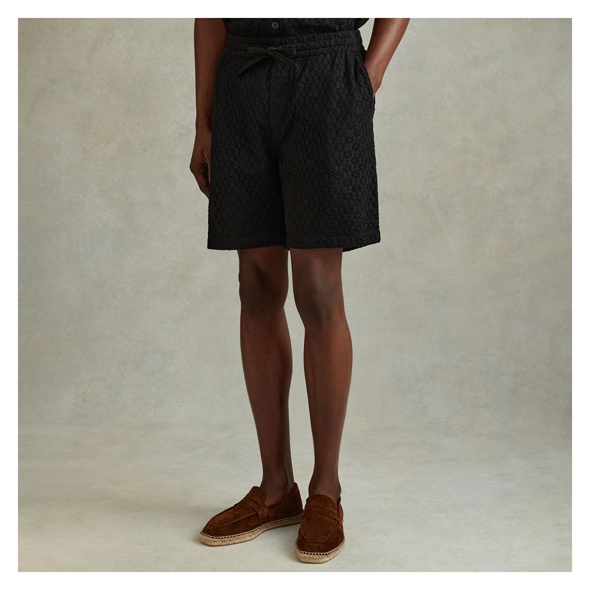 Black Prez Crochet Cotton Blend Shorts main product photo