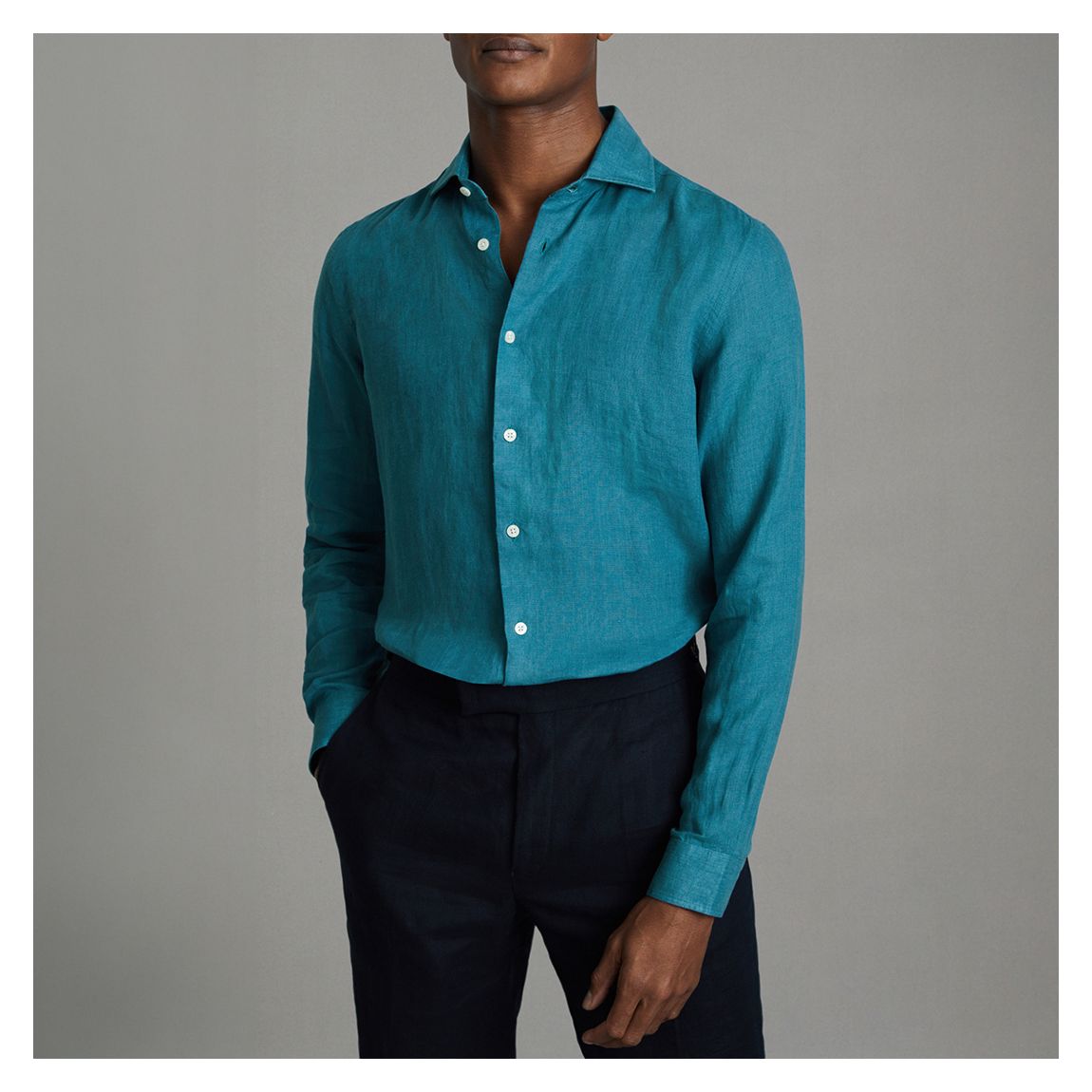 Teal Ruban Linen Shirt main product photo