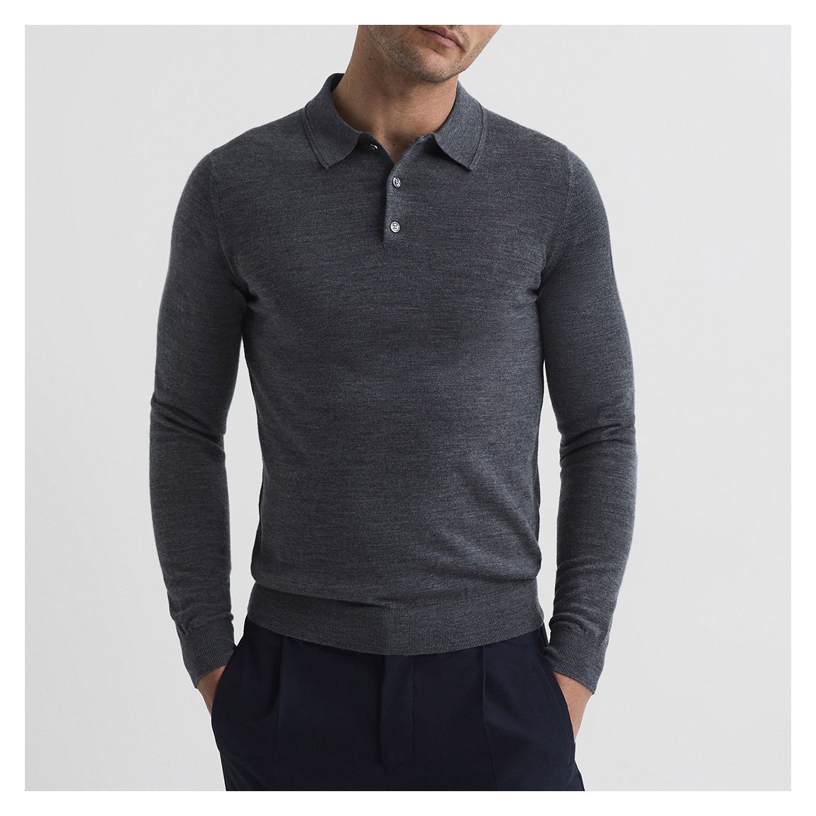 Grey Trafford Merino Wool Polo Shirt main product photo