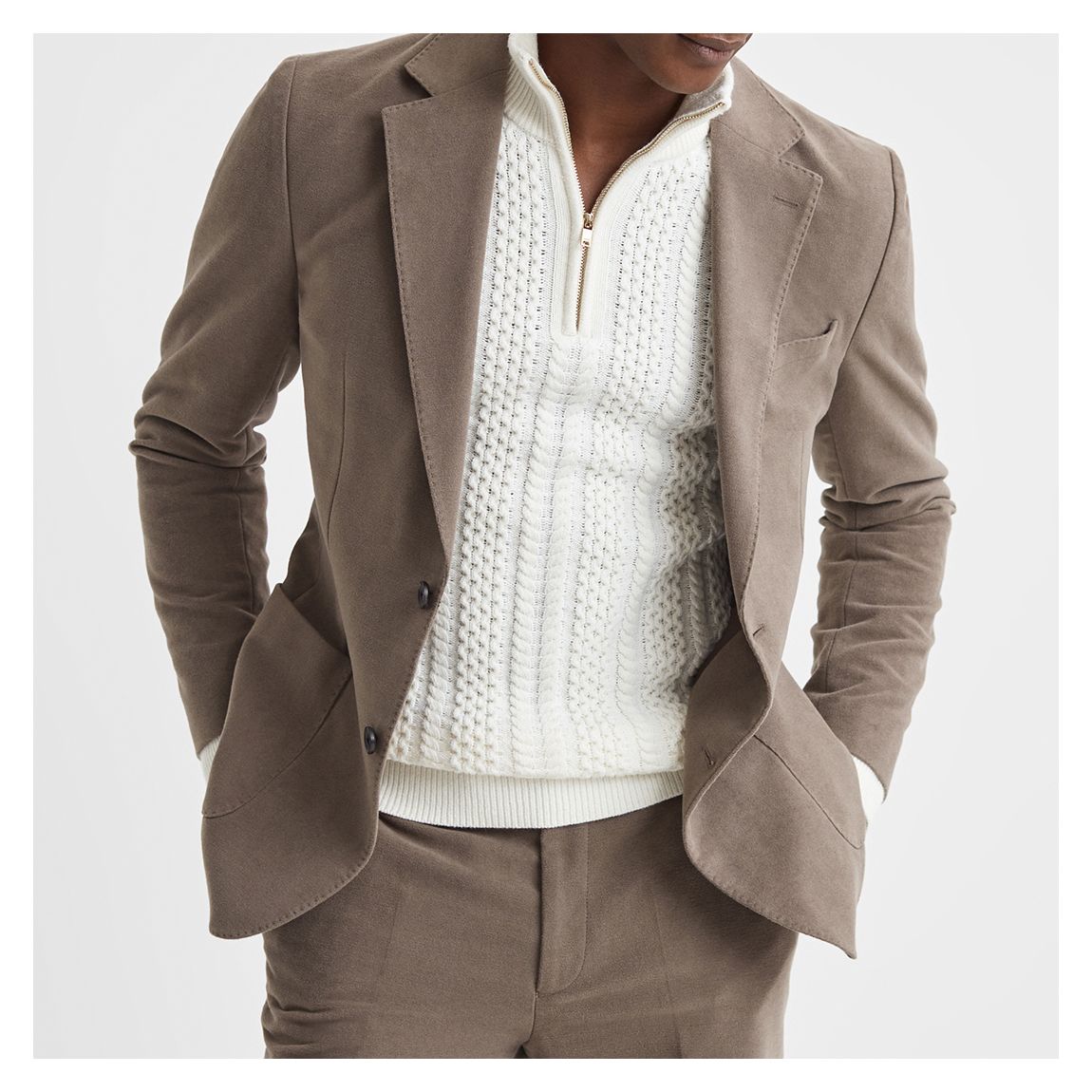 Brown Single Breasted Cotton Blend Blazer main product photo