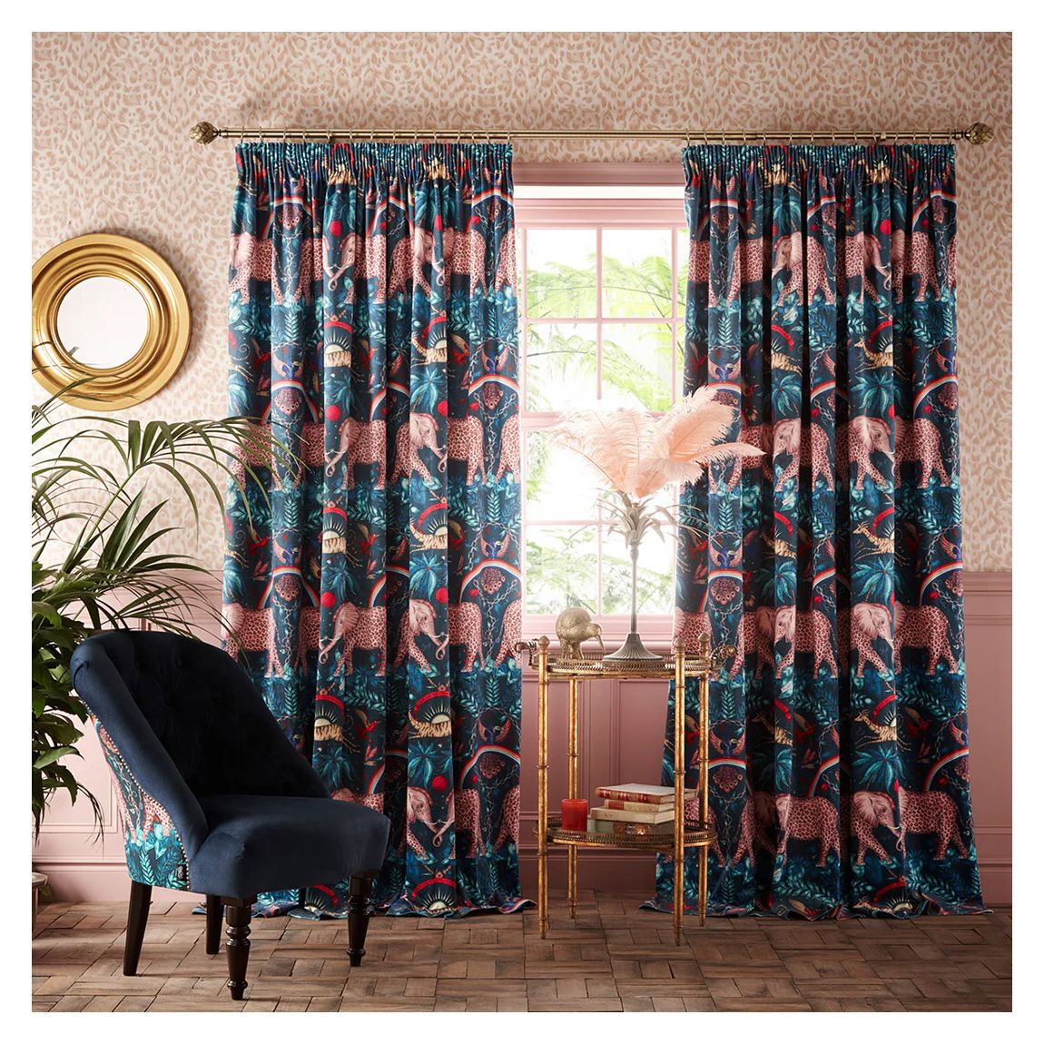 Set Of 2 Zambezi Velvet Curtains 167x137cm, Navy main product photo
