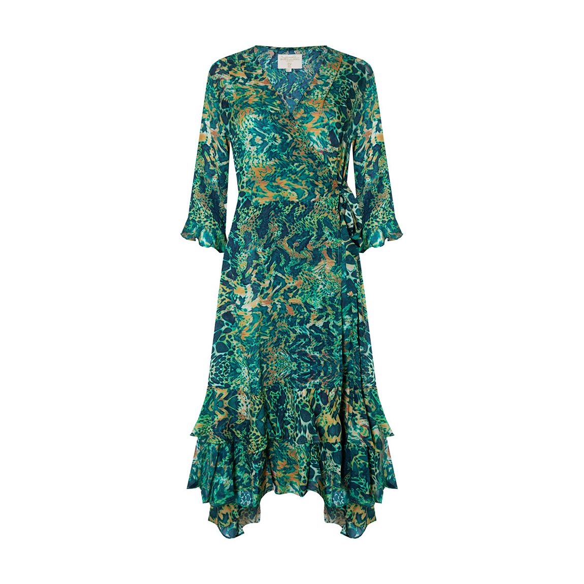 Emerald Leopard Midi Ruffle Wrap Dress main product photo