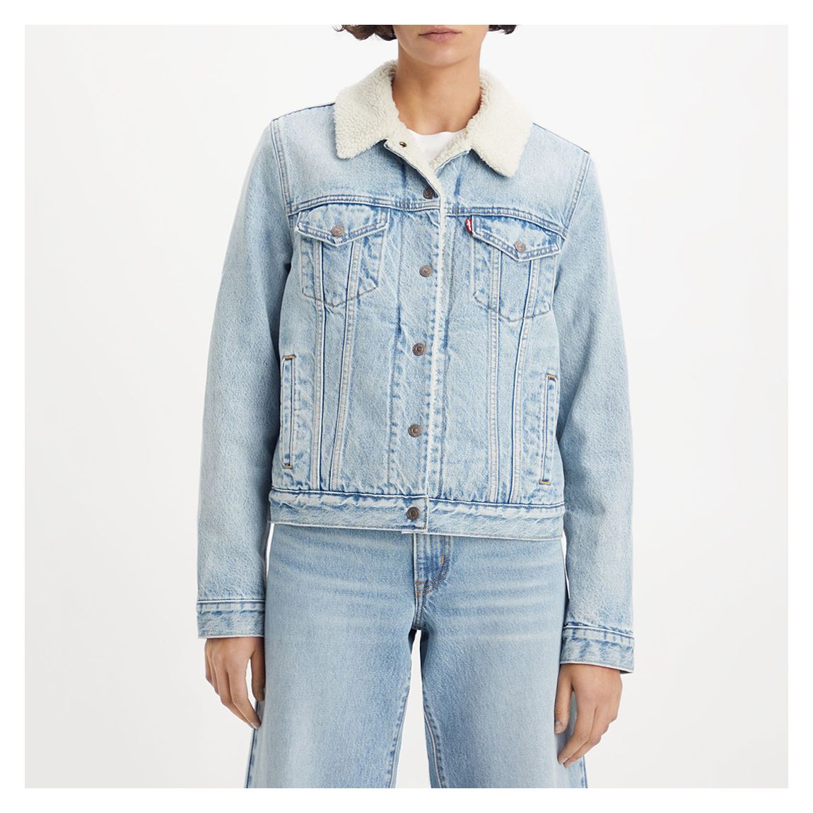Light Blue Sherpa Trucker Denim Jacket main product photo