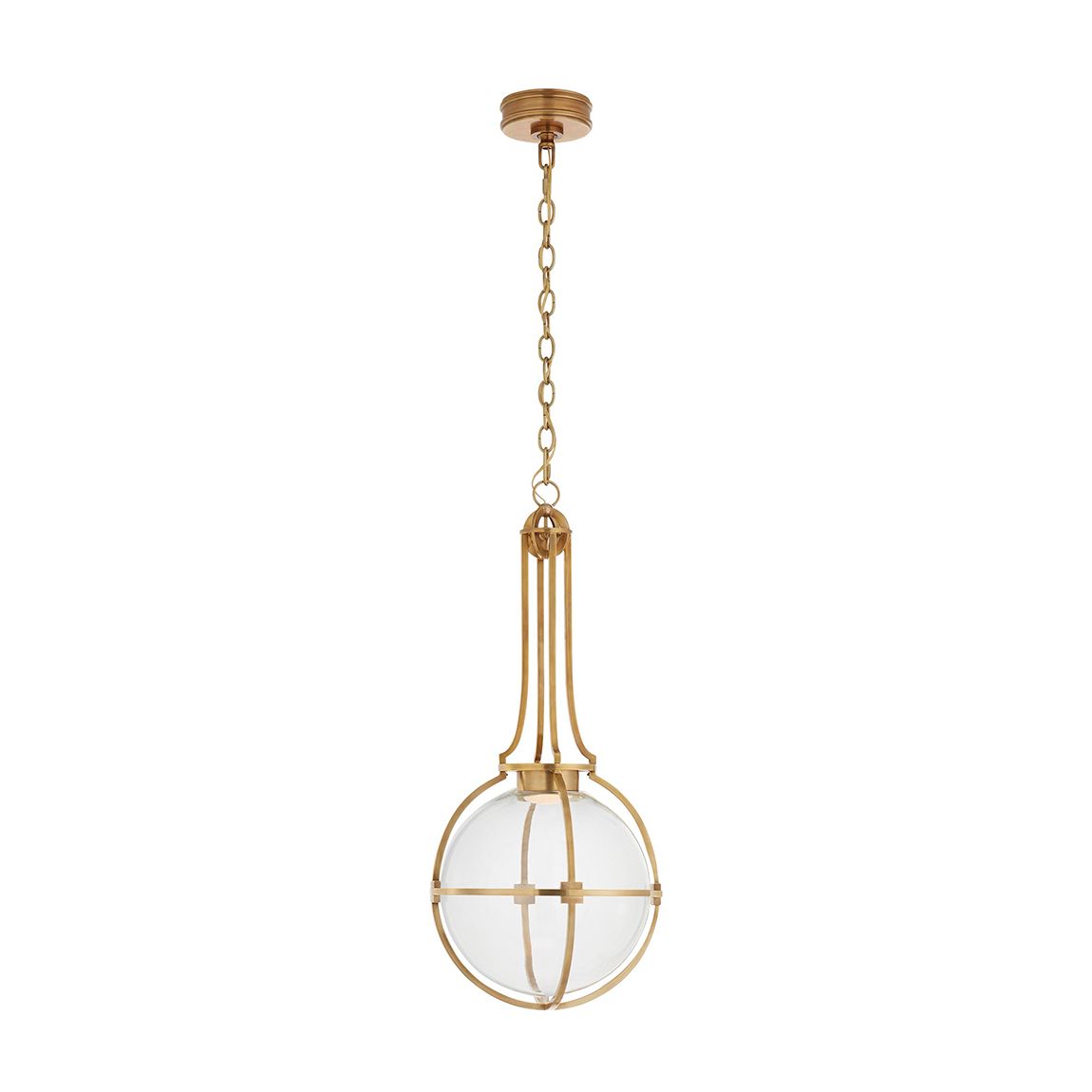 Gracie Medium Captured Globe Pendant in Antique-Burnished Brass with Clear Glass main product photo