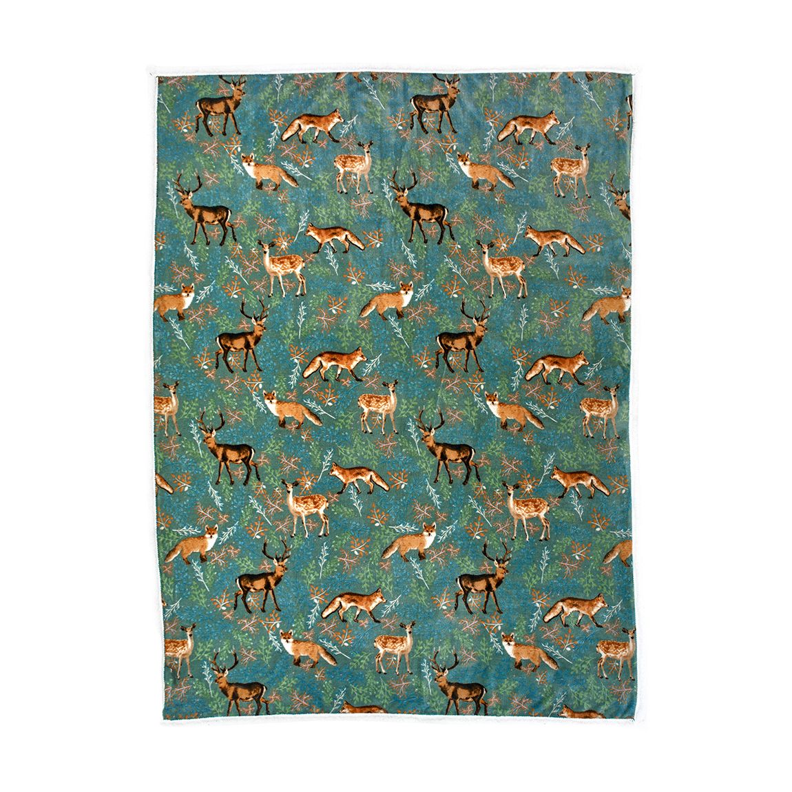 Fox and Deer Throw 140x180cm, Dark Green main product photo