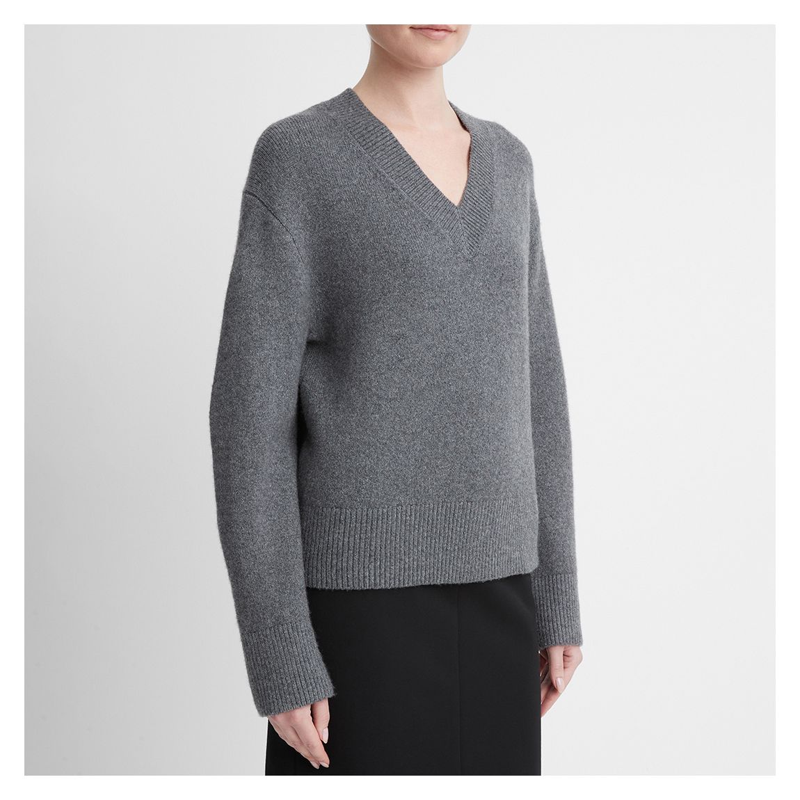Grey V-Neck Wool Blend Jumper main product photo