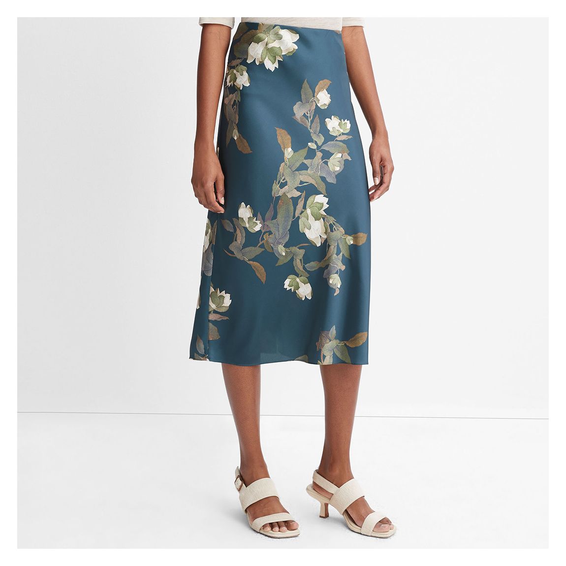 Blue Camellia Branch Bias Slip Skirt main product photo