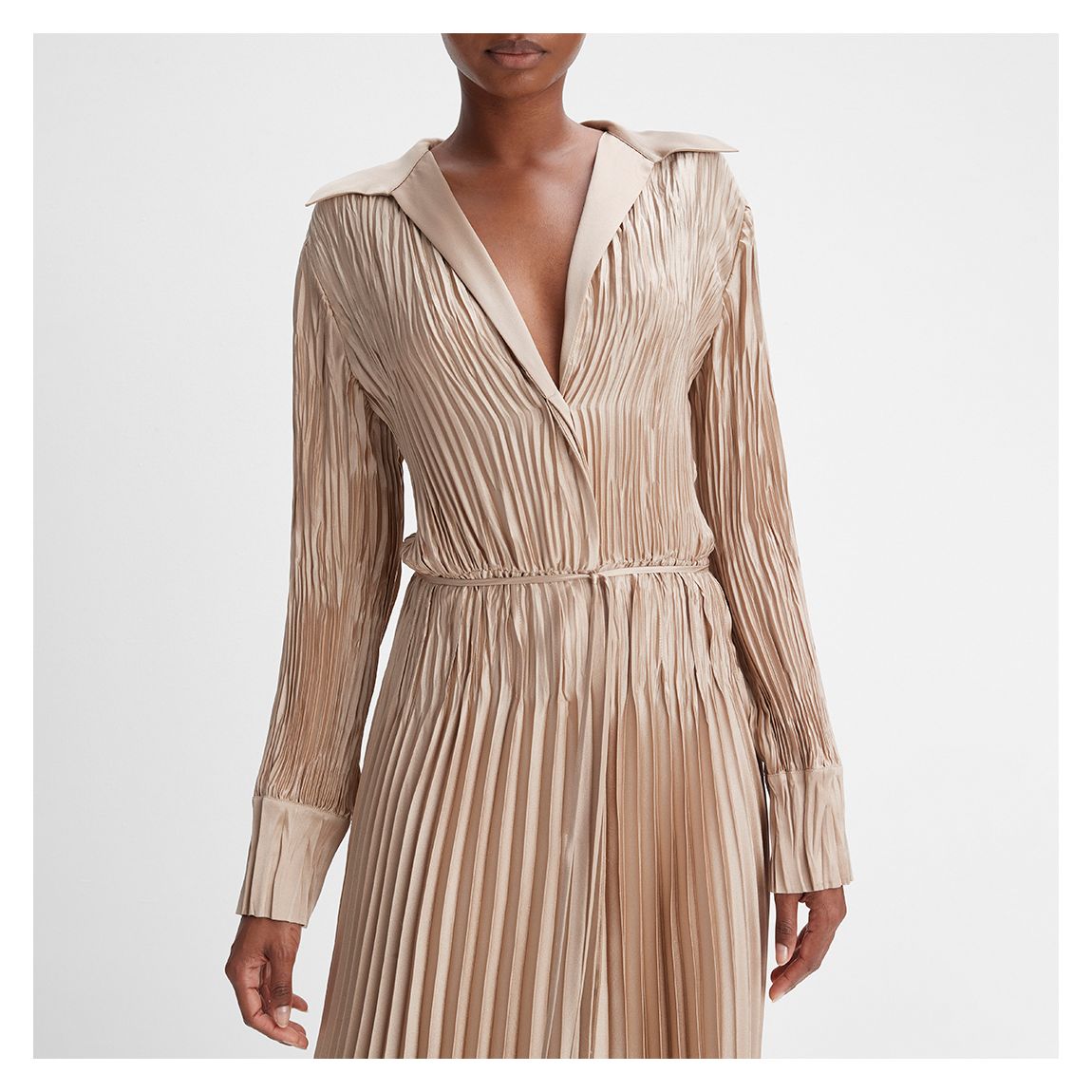 Nude Pintuck Pleated Shirt Dress main product photo