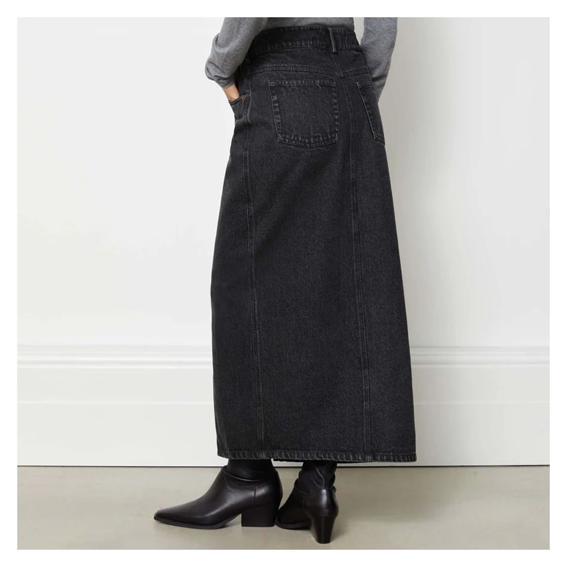 Black Denim Cotton Midi Skirt main product photo