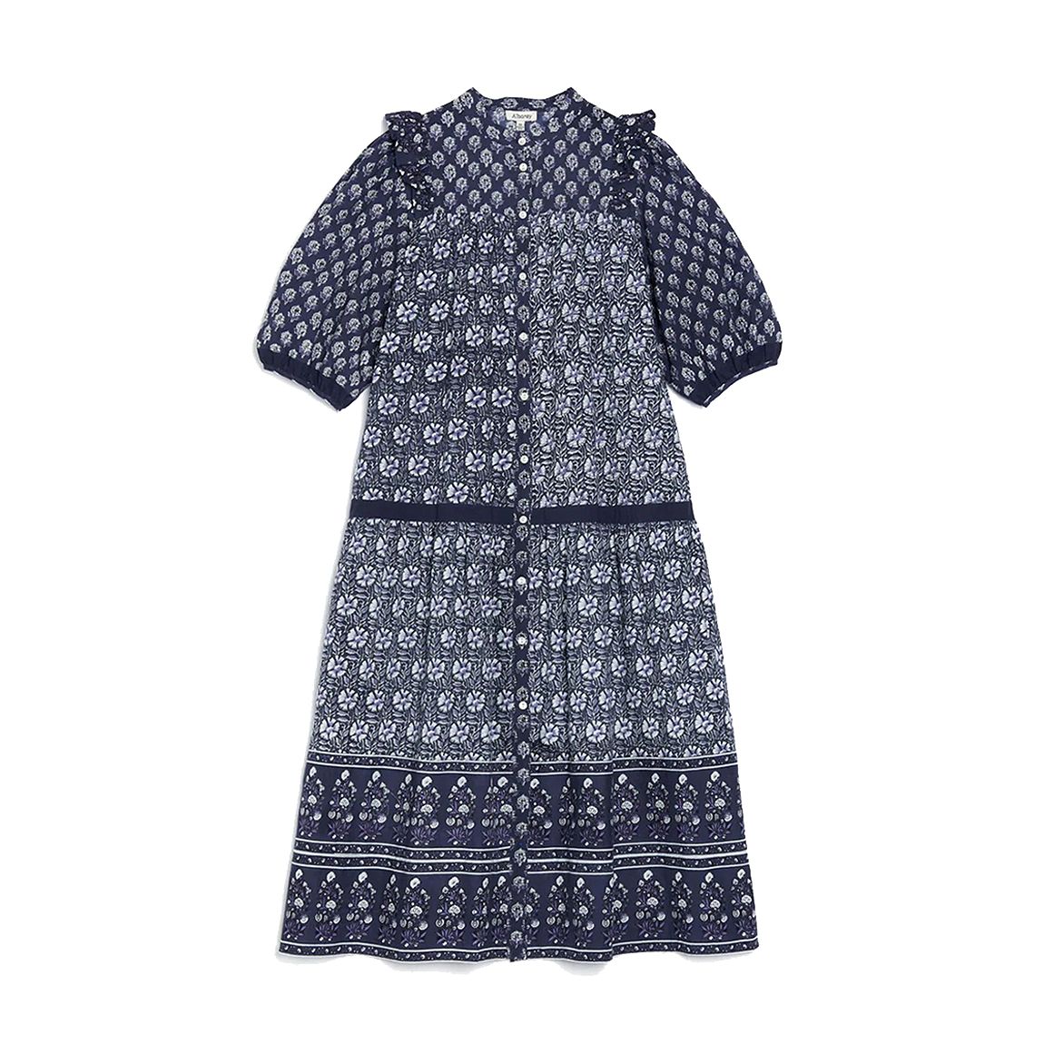 Navy Woodblock Cotton Midi Dress main product photo