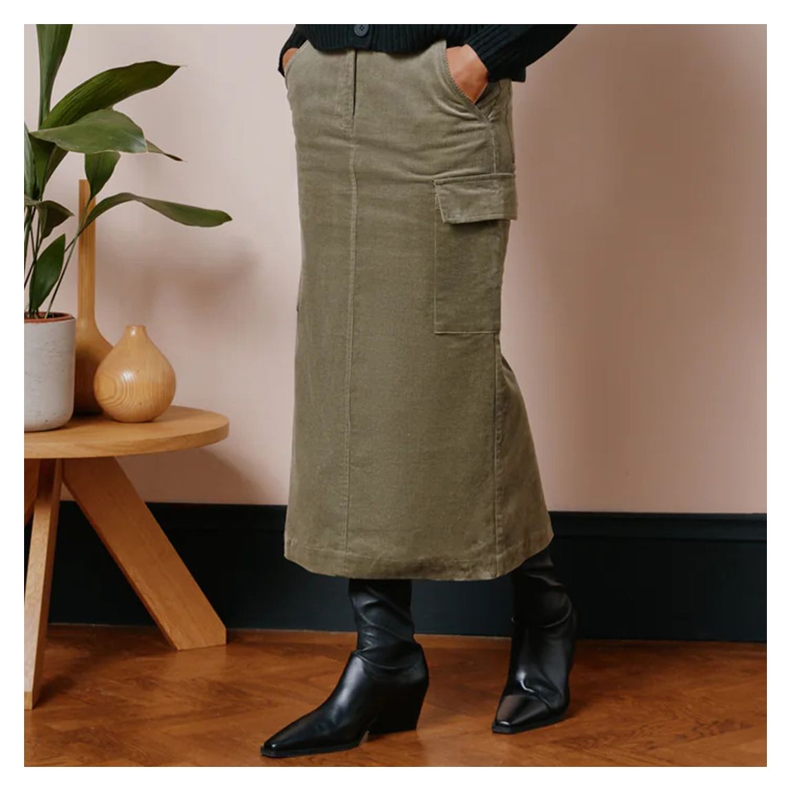 Khaki Cord Utility Cotton Skirt main product photo