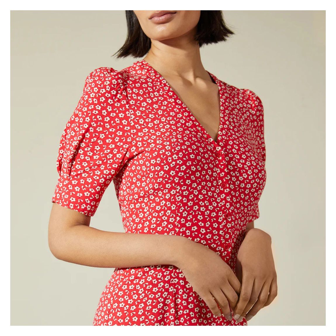 Red Floating Floral Tea Dress main product photo