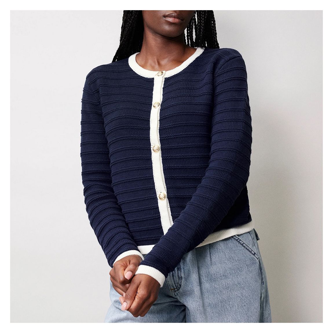 Navy Knitted Cotton Cardigan main product photo