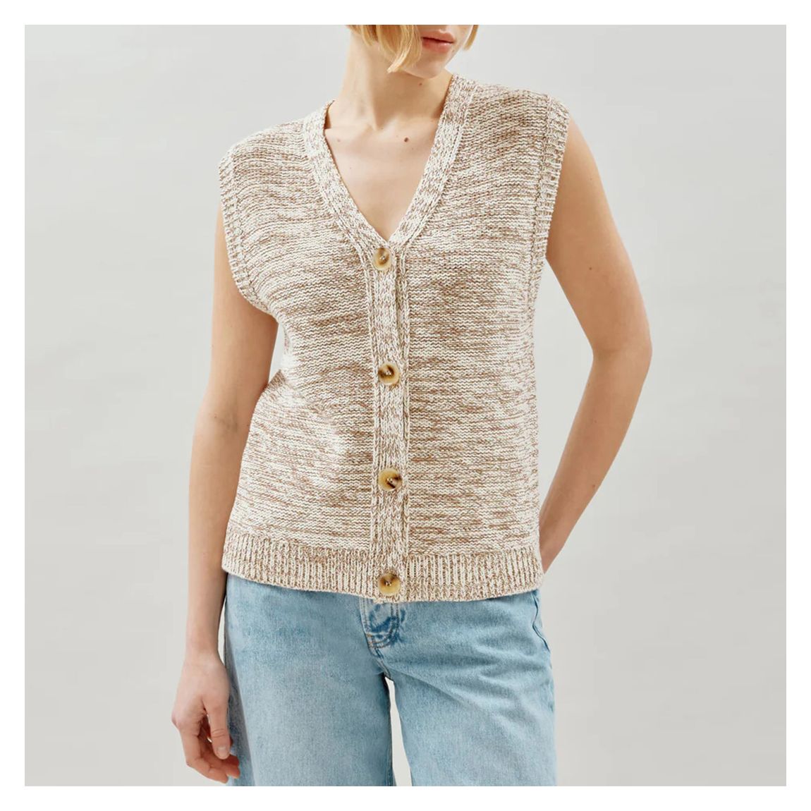 Beige Knitted Cotton Tweed Waistcoat main product photo
