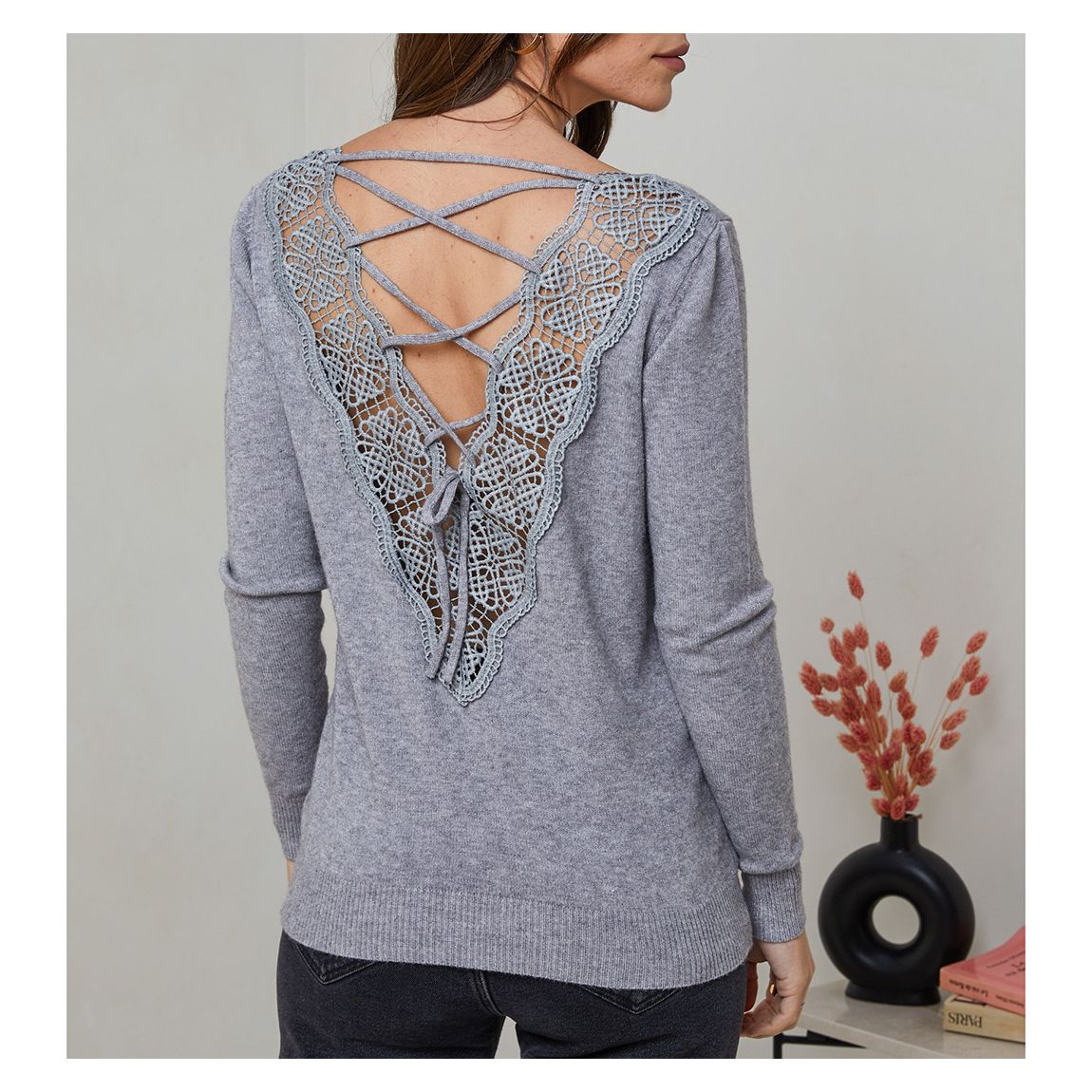 Grey Cashmere Blend Lace Jumper main product photo
