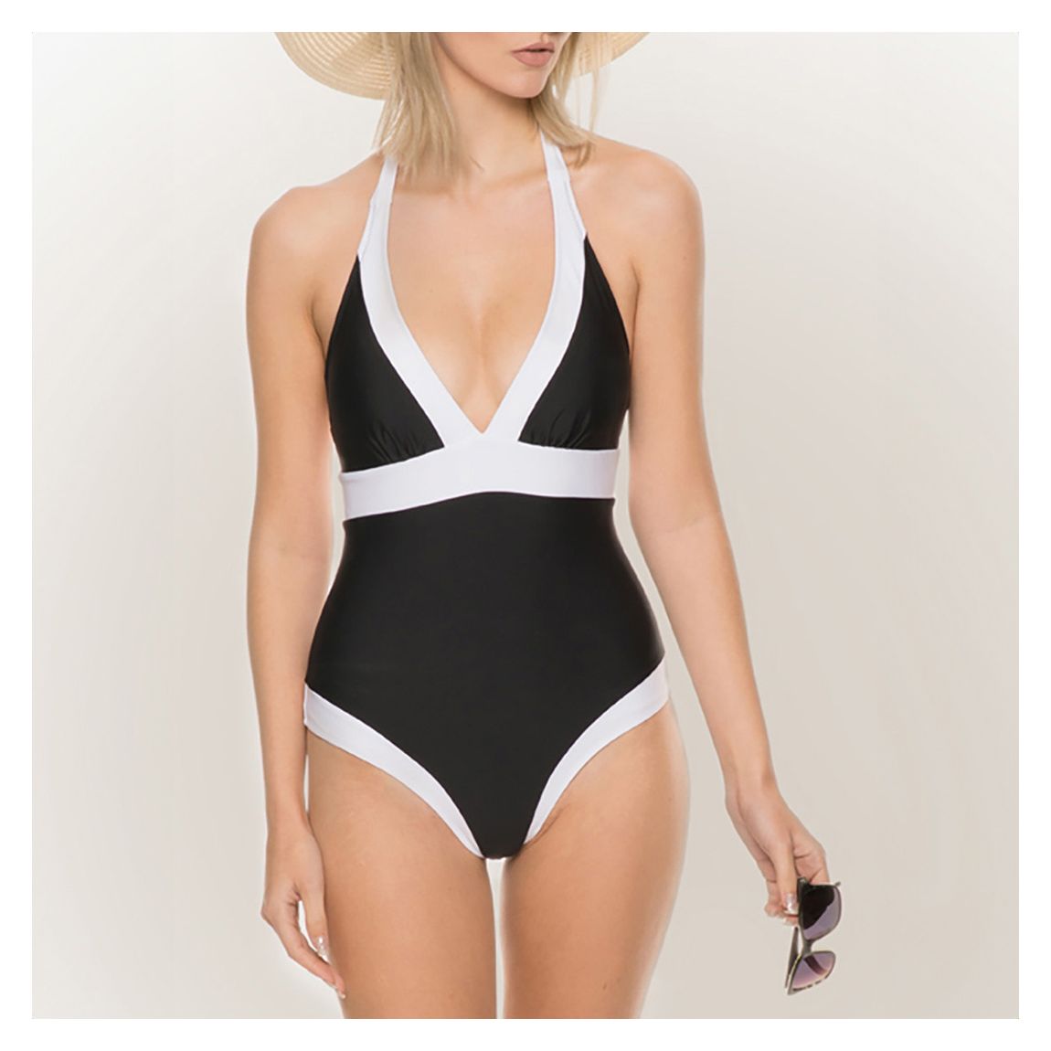 Black and White St Tropez Halterneck Swimsuit main product photo