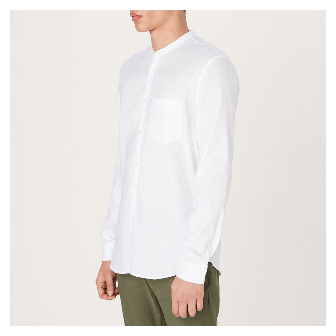 White All Day Collarless Cotton Blend Shirt main product photo