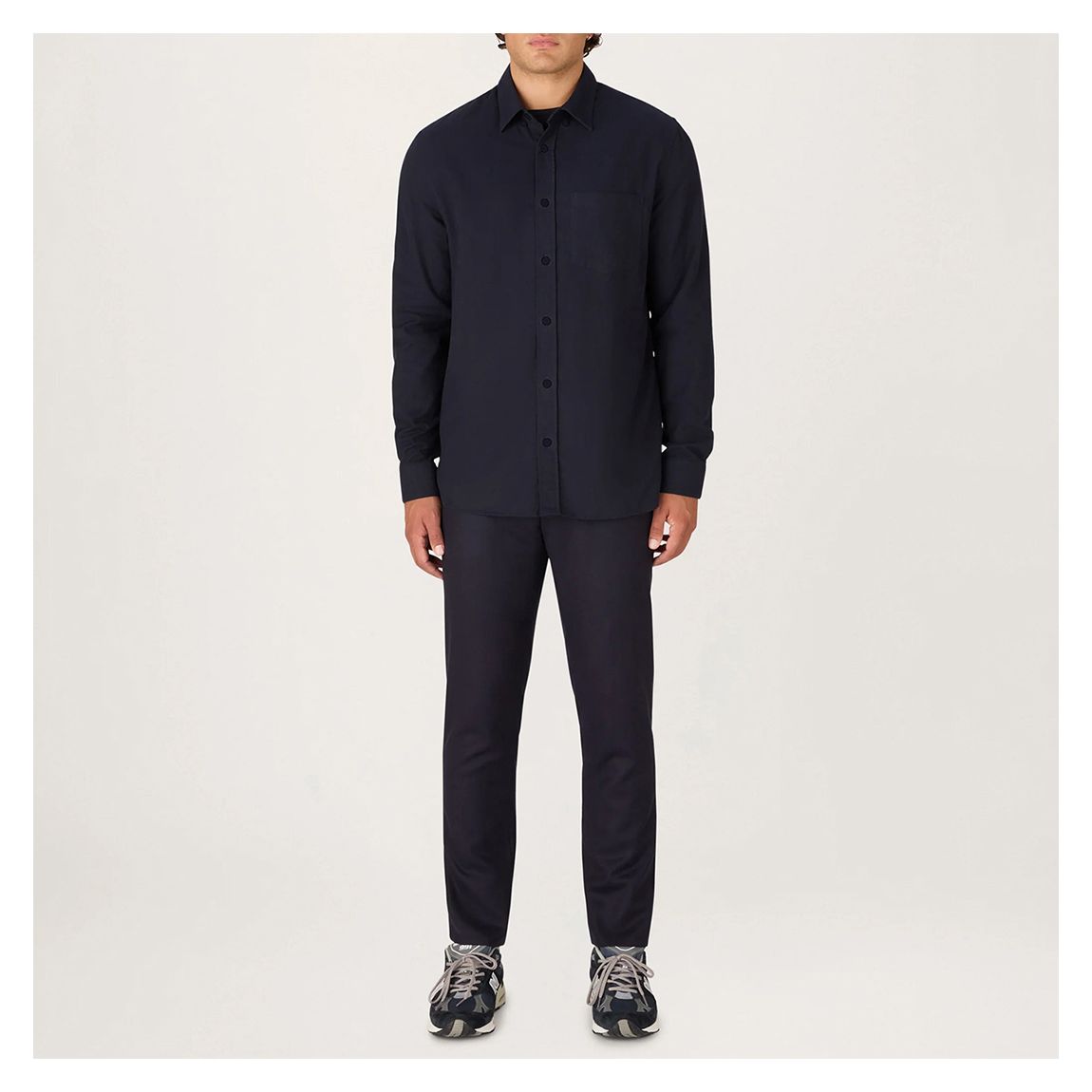 Navy Brushed Cotton Long Sleeve Shirt main product photo