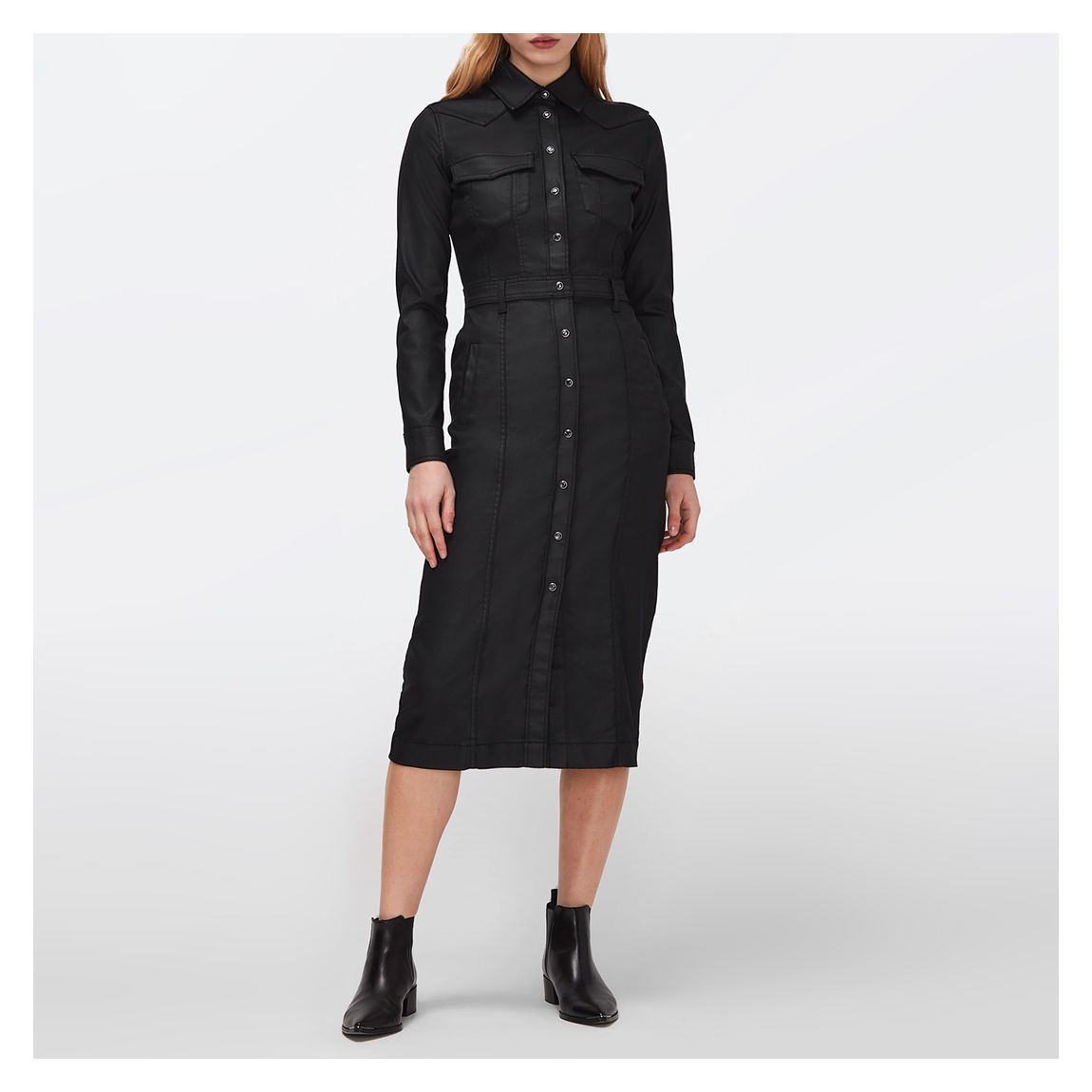 Black Luxe Coated Midi Dress main product photo