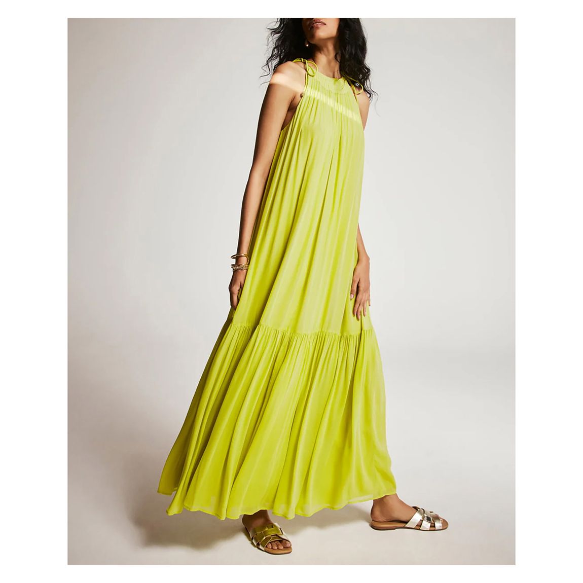 Green Pleat Detail Halter Maxi Dress main product photo