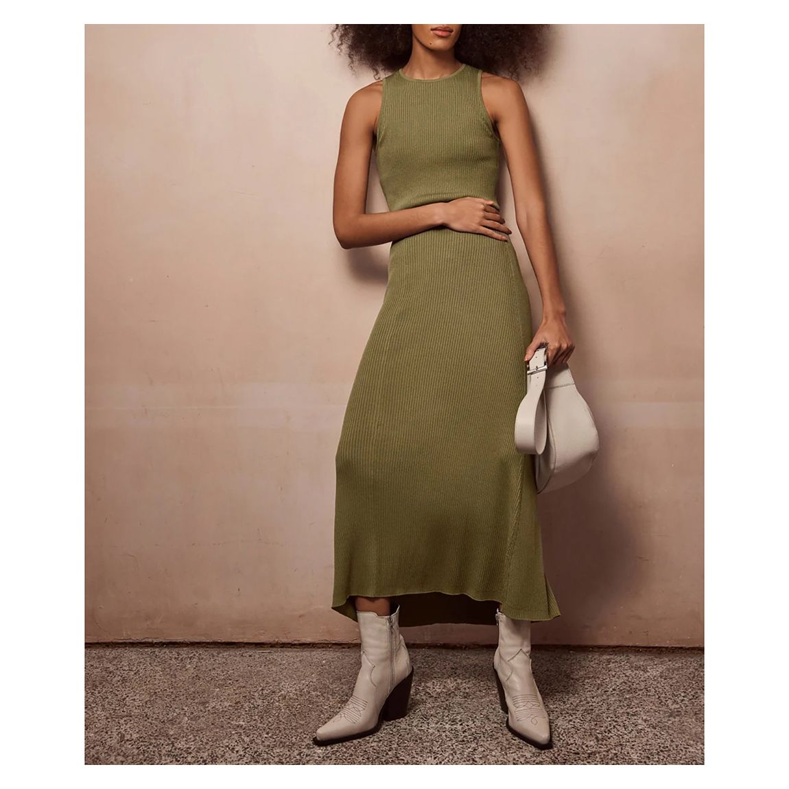 Sage Green Ribbed Midi Skirt main product photo