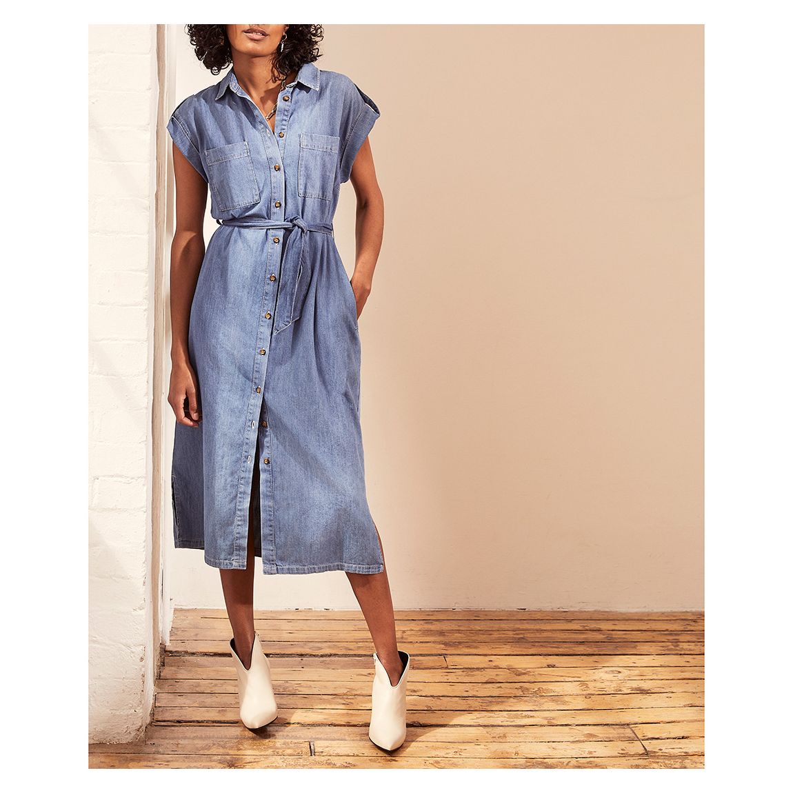 Indigo Denim Midi Shirt Dress main product photo