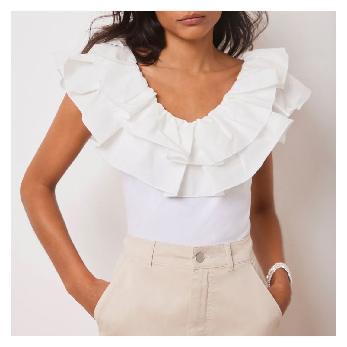 White Ruffle V-Neck Vest main product photo