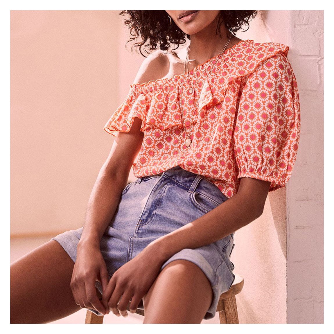Pink Jemima Print One Shoulder Top main product photo