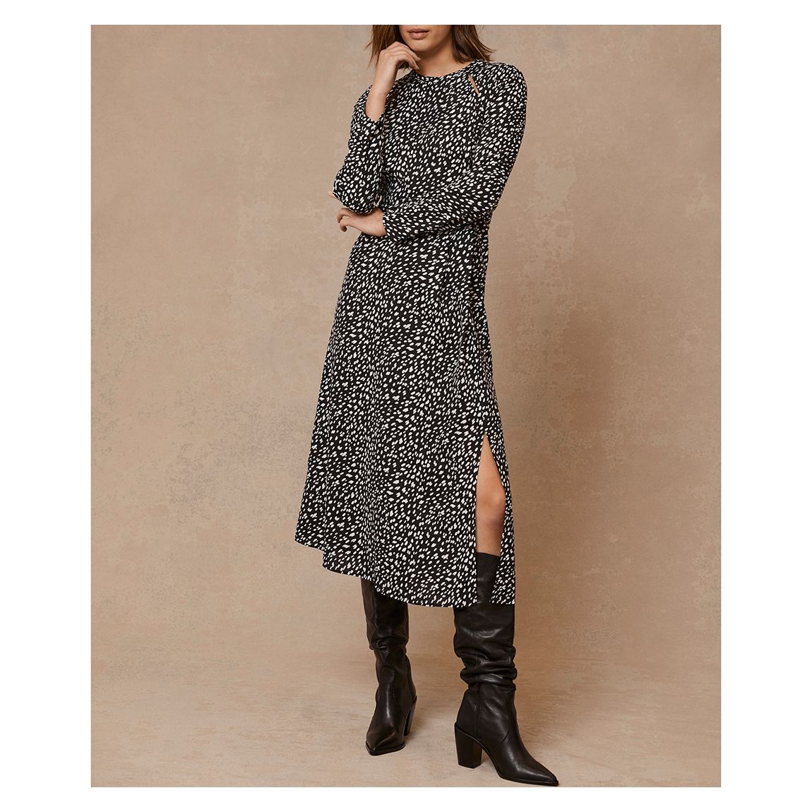 Black Melissa Print Midi Dress main product photo