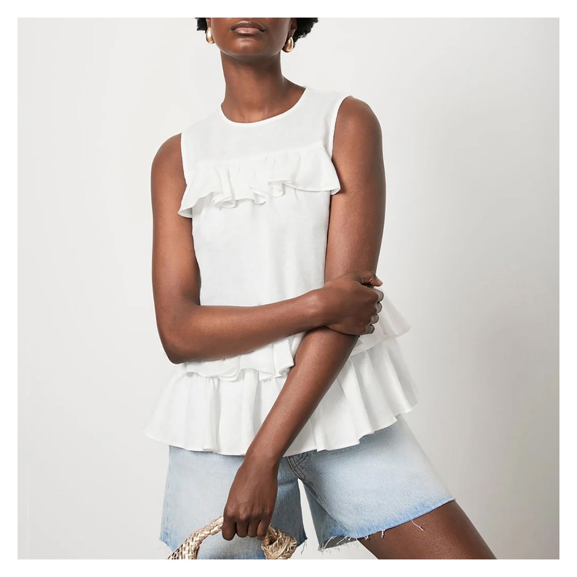 White Linen Ruffle Top main product photo