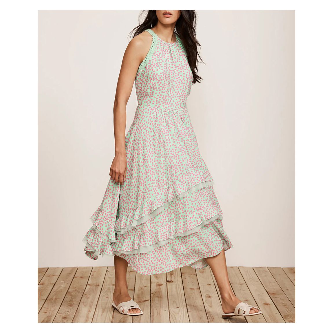 Mint Spot Print Tiered Midi Dress main product photo
