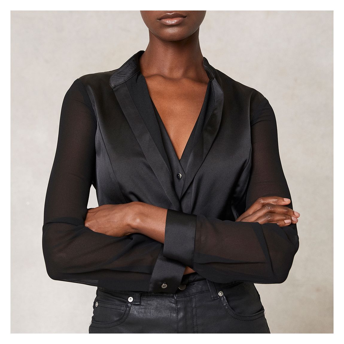 Black Satin Tux Blouse main product photo