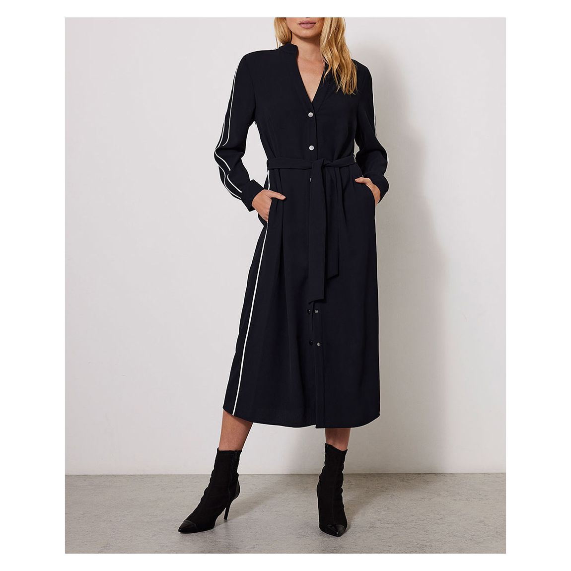 Navy Contrast Midi Shirt Dress main product photo